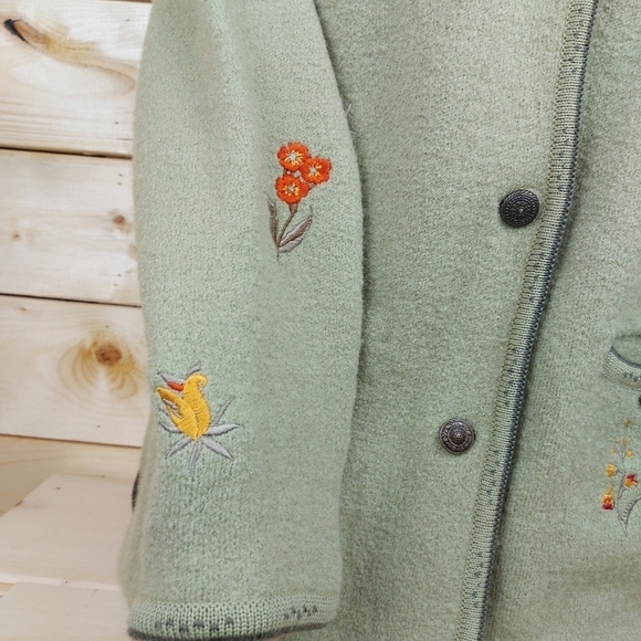 GADDY Boiled Wool Handmade Sweater Cardigan Jacket Flowers Embroidery Size M - Picture 7 of 13